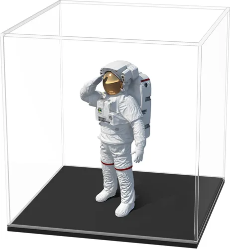Miniatura 20 de Estuche acrílico de 8 pulgadas para exhibición, caja de acrílico transparente para coleccionables, funda de vidrio alternativo con soporte negro