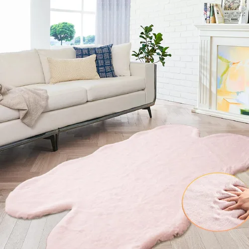 Miniatura 39 de ORINOVA Alfombra de felpa marrón claro beige de 8 x 10 pies para sala de estar, alfombra bohemia esponjosa de piel de conejo grande para dormitorio