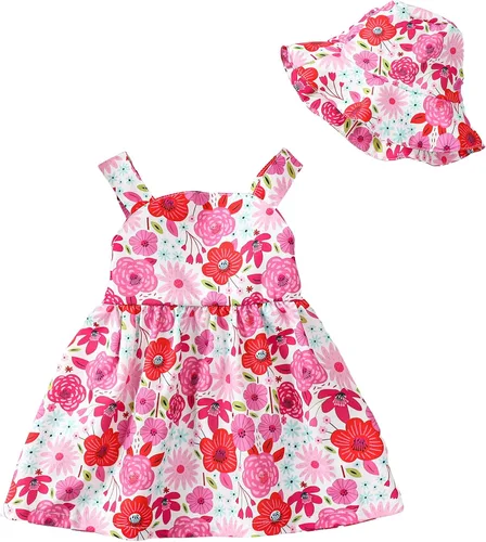 Miniatura 18 de Vestido para bebé recién nacida niña pequeña Vestido para niña pequeña de cuello halter sin mangas con flores Vestido de verano para niña de espalda
