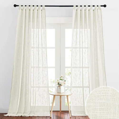 Miniatura 19 de RYB HOME - Cortinas de lino con textura transparente, 2 paneles
