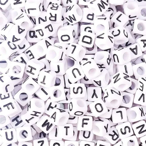 Miniatura 46 de FASHEWELRY 300 cuentas cúbicas de acrílico con números cuadrados mezclados del 0 al 9, cuentas de acrílico blanco de 0.236 x 0.236 pulgadas