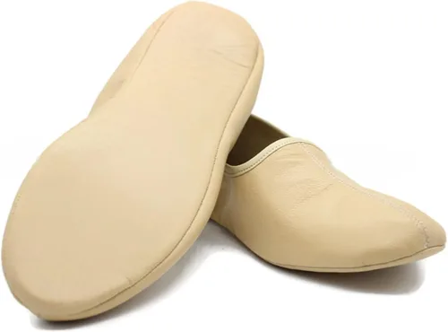 Miniatura 4 de Zapatillas de cuero de interior para mujer, color crema tradicional, zapatos de casa Babuche, mocasín