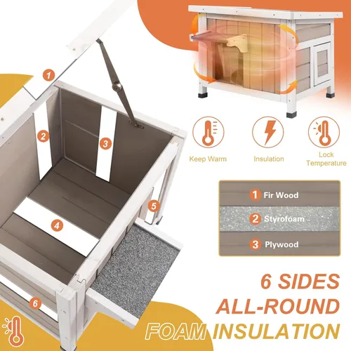 Miniatura 3 de Casa aislada para gatos al aire libre, aislada en invierno y termostática, casa para gatos al aire libre, madera maciza resistente a la intemperie