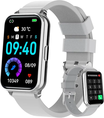Smart Watch Fitness Tracker Make/Answer Calls for Women Men with Heart Rate Blood Oxygen Sleep Monitor Sports Modes Step Calorie Counter IP68 Gris