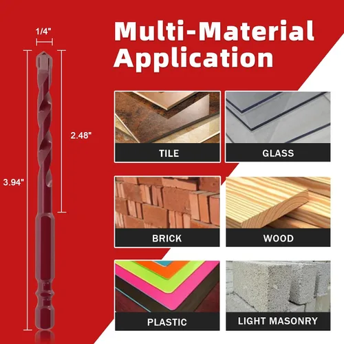 Miniatura 4 de Juego de brocas de mampostería de 1/4" – Paquete de 10 brocas con vástago hexagonal para azulejos, ladrillo, hormigón ligero, piedra – Puntas