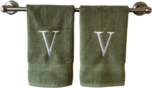 Miniatura 45 de Toalla de mano con inicial beige para baño, toalla bordada decorativa de calidad de hotel de lujo con monograma para tocador, spa, certificado