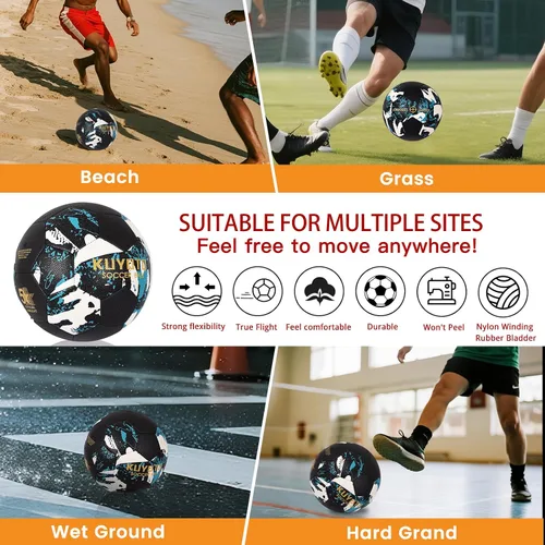Miniatura 8 de KUYOTQ Soccer Ball, Machine Stitched PU/TPU Leather Soccer Ball Match & Training for Kids Youth Adult, Professional Construction for Durable in and