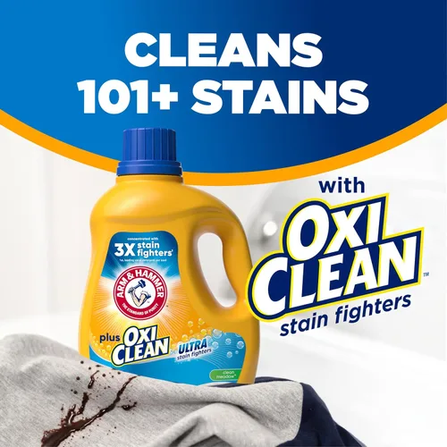 Miniatura 6 de ARM & HAMMER Plus OxiClean Ultra Stain Fighters - Detergente líquido para ropa, removedor de manchas para ropa, Clean Meadow, 74 cargas, 96.2 onzas