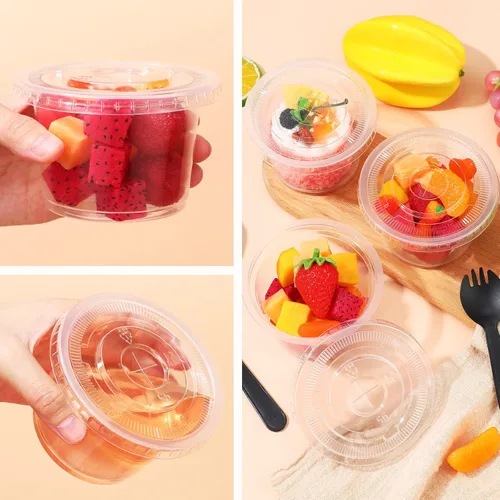 Miniatura 4 de Suclain 100 juegos de tazas transparentes de postre de 8 onzas con tapas y tenedores, vasos desechables de plástico para parfait yogur con tapas