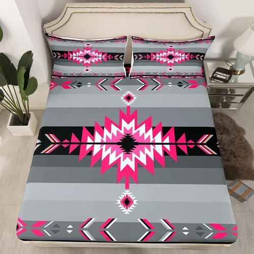 Miniatura 12 de Juego de sábanas bajeras de diseño nativo americano del suroeste para niños, niñas y adolescentes, juego de ropa de cama tribal para niños, niñas