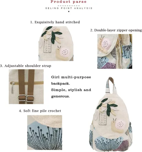 Miniatura 46 de HUANGGUOSHU Mochila de algodón tejida de algodón bohemio con bordado de lona estilo bohemio con múltiples bolsillos retro linda mochila cartera
