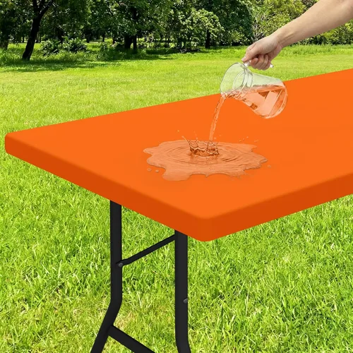 Miniatura 20 de Smiry - Mantel rectangular de vinilo con respaldo de franela elástica ajustada para mesas plegables de 2 pies, manteles impermeables y lavables