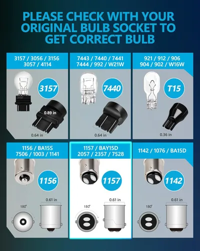 Miniatura 9 de Yorkim Bombillas LED 1157 brillantes rojas, bombilla de freno 1157, 9-30 V, 1157 2057, 2357, 7528, BAY15D, bombilla LED con proyector de repuesto