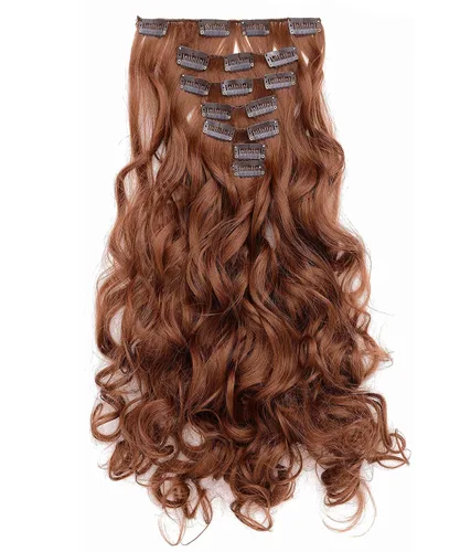Miniatura 10 de OneDor® Extensiones de cabello sintético rizado de 20 pulgadas, 7 unidades, 4.53 oz (#99J rojo vino)
