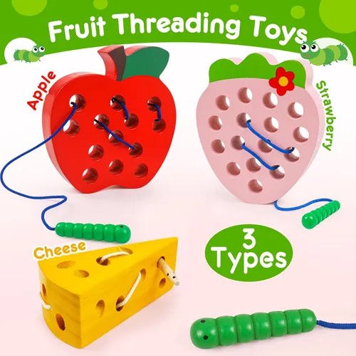 Miniatura 4 de Juguetes de madera con cordones para niños pequeños, juguetes de viaje para niños pequeños, juegos de avión, juguetes Montessori, aprendizaje