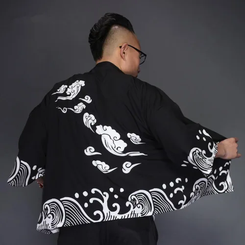Miniatura 3 de LifeHe Chaquetas tipo kimono para hombre, cárdigan japonés, ligero, casual, siete mangas, frente abierto, camisa abrigo