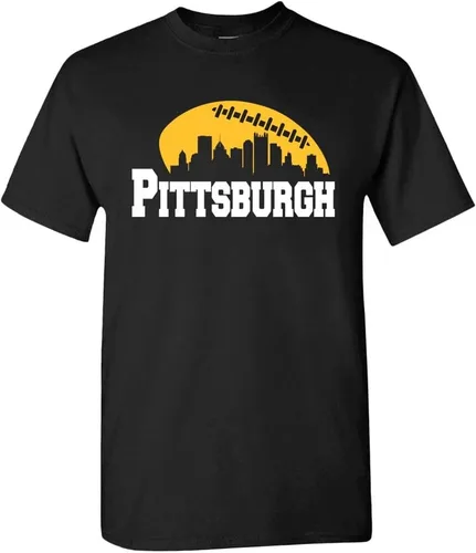Xtreme Apparrel City Skyline - Camiseta de hombre para los aficionados al fútbol americano Pittsburgh - Camisa negra