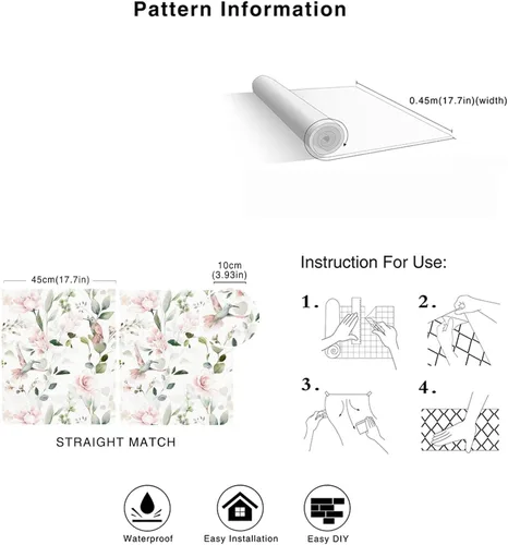 Miniatura 6 de Papel tapiz autoadhesivo vintage con peonía rosa, diseño de flores, pájaros, papel tapiz extraíble, para cubrir la pared, cajón de estante de 17.7