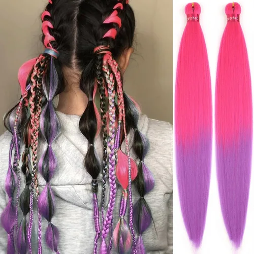 Miniatura 17 de Cabello trenzado verde con lentejuelas de 26 pulgadas, preestirado, trenzas de textura Yaki, extensiones de cabello pre plumadas, 3 paquetes, fácil