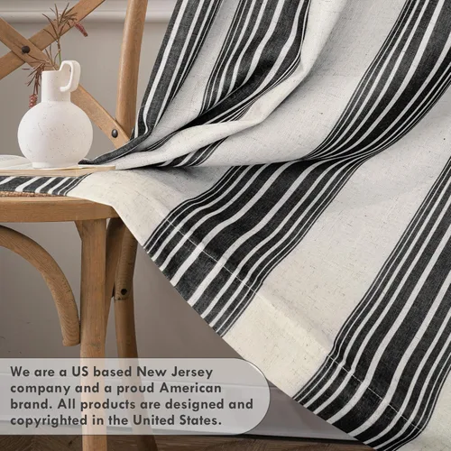 Miniatura 7 de DriftAway Chris Linen - Cortinas opacas con capa térmica y reductora de sonido, 63 pulgadas de largo para dormitorio, cortinas estampadas a rayas