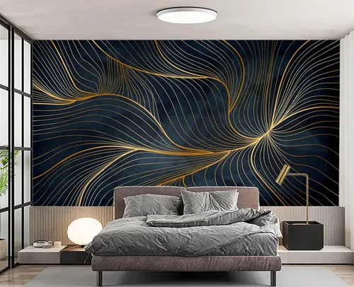 Miniatura 47 de Papel tapiz mural de pared 3D de metal rojo y negro para dormitorio, 137" x 100