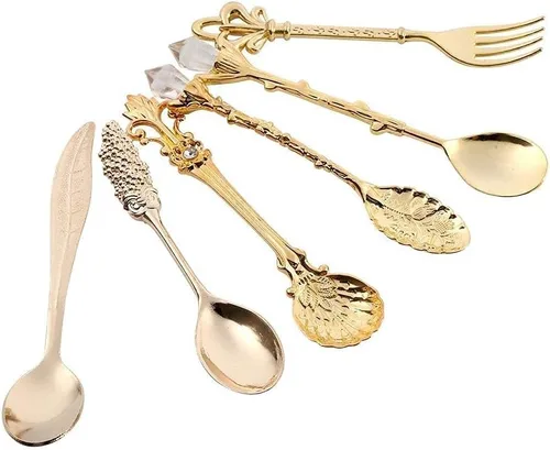 Miniatura 4 de Juego de 6 cucharas de café vintage, mini cuchara dorada para servir postre para helado y bar en casa, 4.5 x 0.7 pulgadas