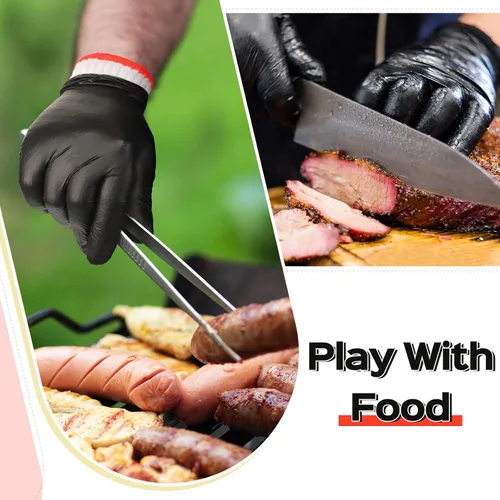 Miniatura 5 de Janmercy Kit de 200 guantes desechables de nitrilo para barbacoa con 8 forros de algodón lavables de 5 mil para asar a la parrilla, cocinar guantes