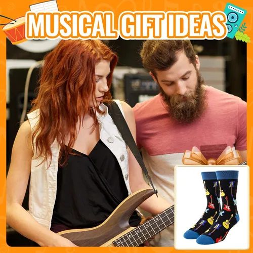 Miniatura 6 de HAPPYPOP Regalos de notas musicales para hombres, calcetines novedosos para piano de guitarra, regalos de batería para amantes de la música