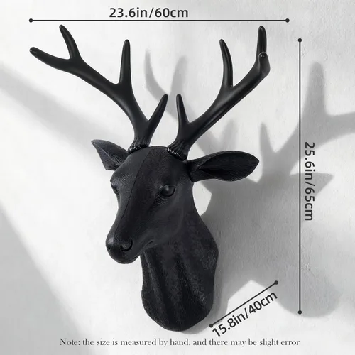 Miniatura 5 de Notakia Wall Charmers Cabeza de Ciervo Falsa Grande Negra Taxidermia Falsa Cabeza de Animal Decoración de Pared - Decoración de Granja Hecha a Mano