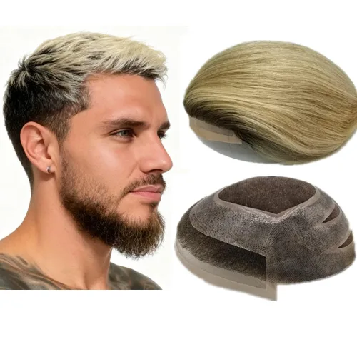 Miniatura 9 de N.L.W.- Peluquín para hombres, piezas de pelo para hombre Sistema europeo de reemplazo de cabello humano virgen para hombres, pieza de cabello