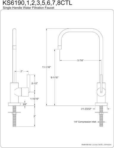 Miniatura 6 de Kingston Brass KS6191CTL Continental Grifo de filtración de agua de una sola manija, cromo pulido