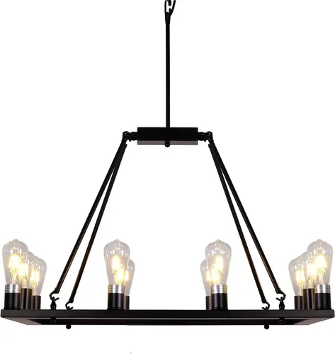 Miniatura 7 de Candelabro rectangular de metal para isla de cocina, estilo rústico, antiguo, industrial, lámpara colgante para comedor, cafetería, pasillo