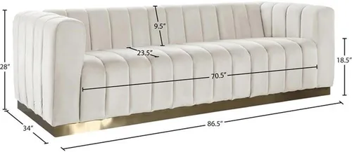 Miniatura 3 de Meridian Furniture 603Cream-S Colección Marlon Modern Sofá tapizado de terciopelo contemporáneo con acolchado de canal profundo, base de acero