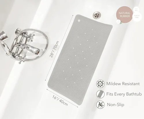 Miniatura 3 de HEVEA Tapete de baño ondulado de goma natural, largo, 28 x 16 pulgadas, tapete antideslizante para ducha y bañera con 388 ventosas, sin plástico