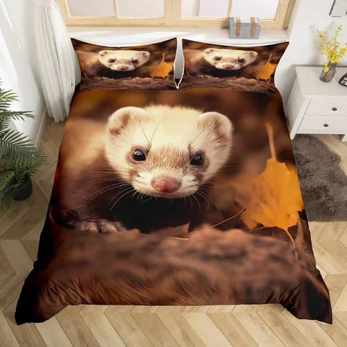 Miniatura 8 de Juego de ropa de cama de hurón Minks Comadreja Animal Funda de edredón Kawaii animales salvajes funda de edredón individual, juego de cama de Multi