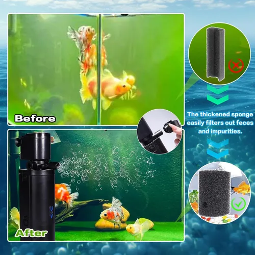 Miniatura 2 de Filtro de acuario U-V de doble cámara, filtro sumergible 4 en 1 para tanques de tortuga de 20 a 75 galones, máquina limpia verde ultra silenciosa