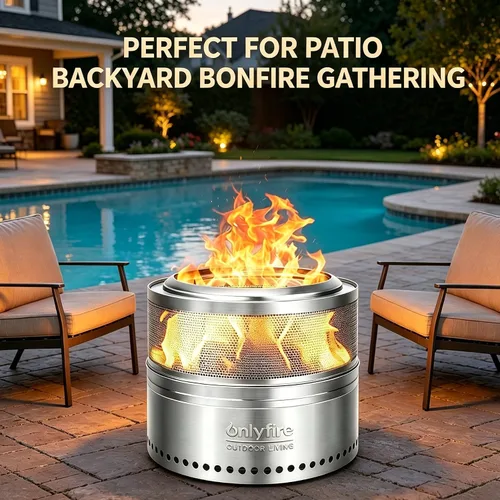 Miniatura 2 de Fogata de leña con bolsa de transporte, hoguera portátil desmontable de 19.5" para camping, tailgating, patio, patio trasero, chimenea perforada sin