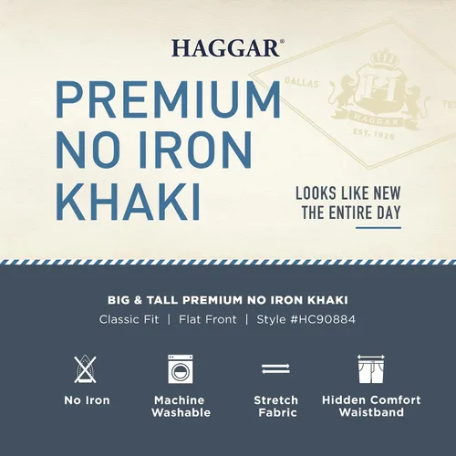 Miniatura 6 de HAGGAR - Pantalón caqui para hombre, tallas grandes y altas, de calidad prémium, sin necesidad de planchar, corte clásico, cintura expandible, sin