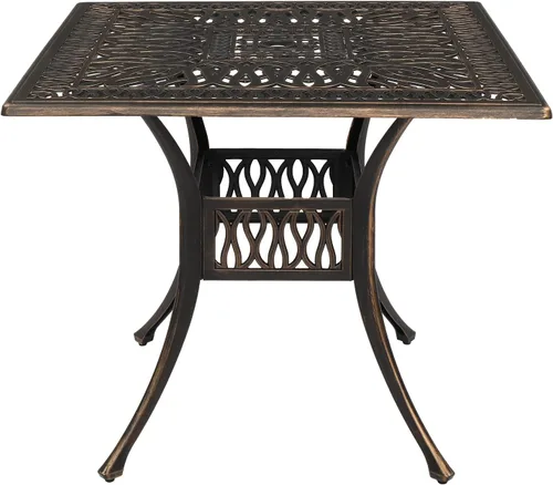 Miniatura 11 de Henf Mesa de comedor de aluminio fundido para exteriores con agujero de paraguas de 2 pulgadas, 32 pulgadas de diámetro, mesa de comedor redonda