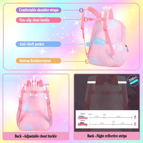 Miniatura 5 de Jcobvig Mochila de arcoíris para niñas y niños, linda mochila escolar para estudiantes con bolsa para bolígrafos, bolsa de viaje para portátil