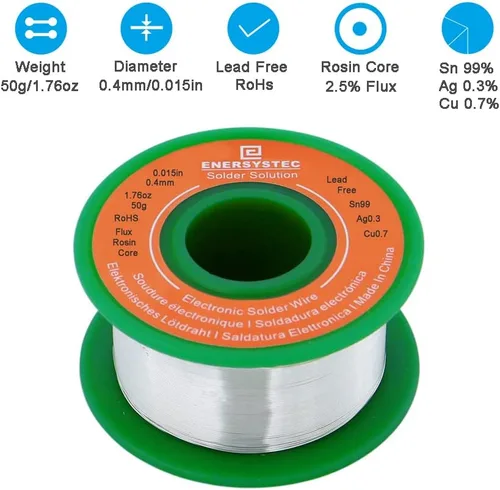 Miniatura 2 de Alambre de soldadura de 0.016 in calibre extra fino 0.015 pulgadas de diámetro núcleo de flujo de colofonia sin plomo 1.76 oz 1.76 oz Sn99 Ag0.3