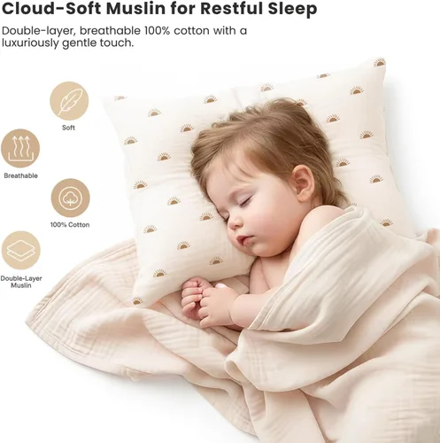 Miniatura 2 de Konssy Funda de almohada de muselina para niños pequeños para almohada de 13x18, paquete de 2 fundas de almohada de algodón suave y transpirable