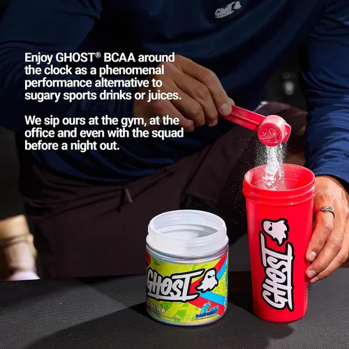 Miniatura 4 de GHOST BCAA - Suplemento de aminoácidos en polvo, frambuesa azul, 30 porciones, sin azúcar, aminopolvo para después del entrenamiento y bebida