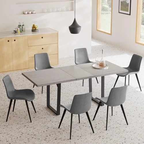 Miniatura 37 de ZckyCine Conjunto moderno de mesa de comedor de 5 piezas con mesa rectangular de madera y 4 sillas tapizadas en cuero, capacidad para 4 personas