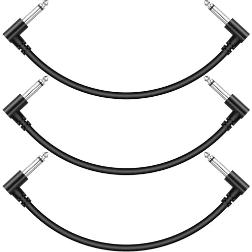 Miniatura 11 de Paquete de 3 cables de efecto de cable de parche de pedal de guitarra negro de 3 pulgadas, TS en ángulo recto de 1/4 pulgadas