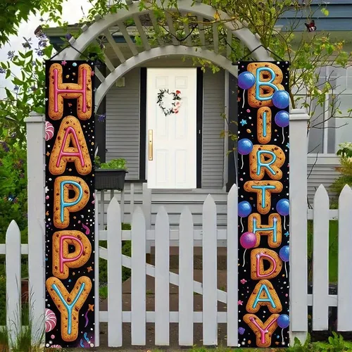 Miniatura 2 de Cartel decorativo de feliz cumpleaños de 12 x 71 pulgadas, bonito cartel colgante para puerta de cumpleaños, suministros de fiesta coloridos