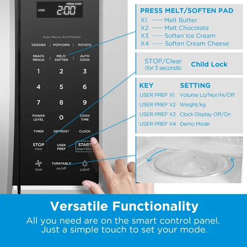 Miniatura 4 de Midea MOR17BSA-SS 1.7 pies cúbicos Horno de microondas para instalar sobre la estufa con panel táctil inteligente, menú de cocina automática, 1000