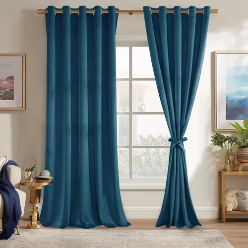 Miniatura 102 de JIUZHEN - Cortinas de terciopelo gris de 63 pulgadas opacas para sala de estar - Cortinas gruesas de terciopelo con ojales para ventana