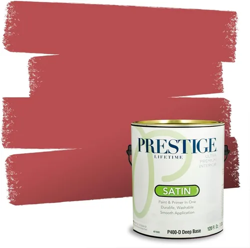 Miniatura 113 de Prestige Paints E100-T-SW6591 Pintura exterior e imprimación en uno, 1 galón, plano, combinación comparable de Sherwin Williams Amaryllis, 1 galón