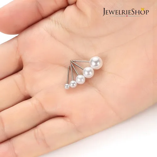 Miniatura 5 de Jewelrieshop Faux Pearl Stud Earrings 5 Pairs Stainless Steel Hypoallergenic Starter Set for Women Girls
